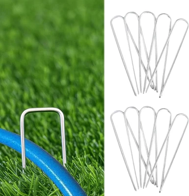 Pacote com 10 estacas guia de mangueira de jardim galvanizadas resistentes - guia de mangueira de metal de 6 polegadas - Imagem 1 de 4