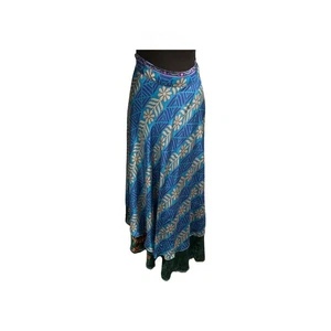 Green Gold Reversible Wrap Skirt Medium Silk Blend Tie Waist Adjustable Layered - Picture 1 of 12