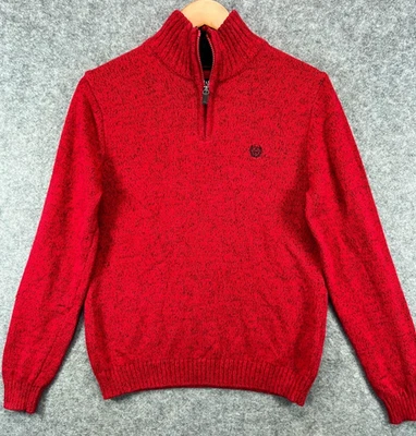 Suéter Chaps Niños Grande Adolescente Talla 14 Rojo Tejido 1/4 Cremallera Pullover Azul Marino Cresta Logo Foto 1 de 4