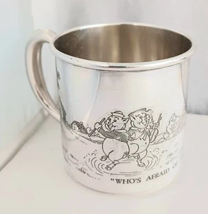 Vintage Who's Afraid of the Big Bad Wolf Etched Blackinton Baby Cup - Picture 1 of 6
