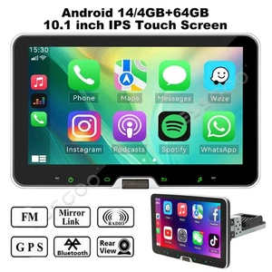 Single 1 Din 10.1" Touch Screen Car Stereo Bluetooth Radio Apple/Android Carplay - Picture 1 of 16