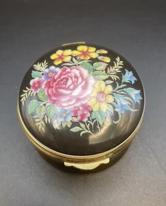 Falcon China Round Black Floral Trinket Box Staffordshire New In Box - Picture 1 of 4