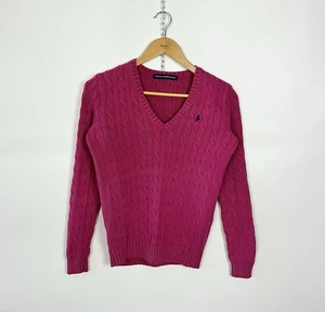 Polo Ralph Lauren Mujer Cuello en V Manga Larga Tejido con Cable Suéter Talla Pequeña Rosa - Imagen 1 de 7