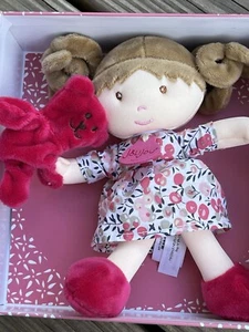 Jolijou Demoiselle My First Doll With Bear Pink Dress Brown Hair Baby Toy New - Picture 1 of 6