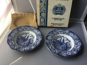 2 zuppiere Liberty Blue Staffordshire England 2 8,5" con bordo OLD NORTH CHURCH - Foto 1 di 3