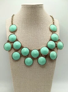 Mint Green Gold Tone Adjustable Bib Statement Necklace 19” - Picture 1 of 8