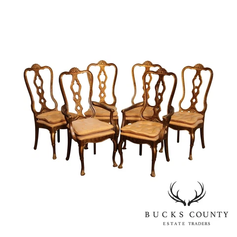 Hickory Manufacturing Co. Vintage Faux Tortise Shell Painted Set 6 Dining Chairs Cover