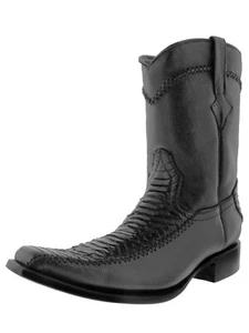 Mens Cowboy Boots Leather Black Zip Print Vaquero Rancho Botas Size 12 - Picture 1 of 6