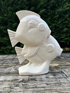 Poissons couple blanc en céramique craquelée style Art déco - Bild 1 von 10