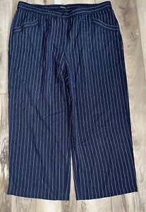 EILEEN FISHER Wide Leg Cropped Pants Striped Tencel Dark Navy White Size XL - Picture 1 of 8