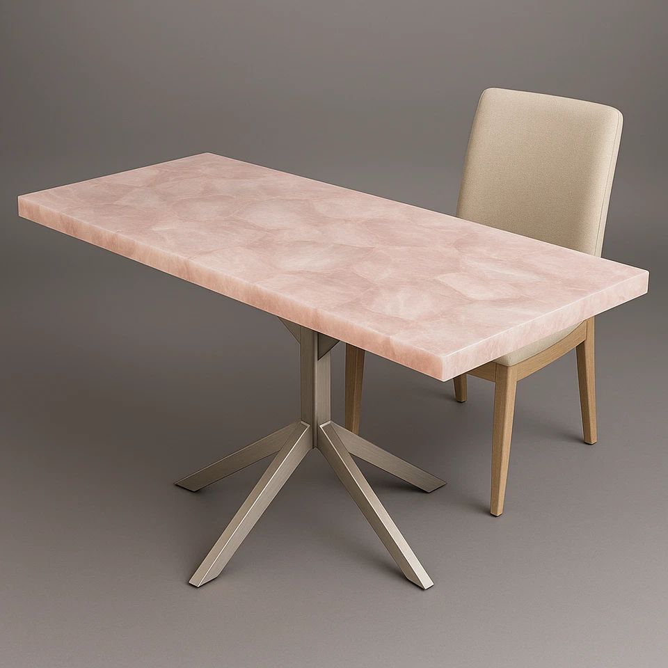 Luxury Rose Quartz Crystal Table Top – Handmade Coffee & Dining Table | Customiz - Image 1 of 4