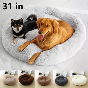 31" Pet Dog Cat Bed Round Plush Fluffy Dog Bed Soft Warm Calming Kennel Nest - Picture 1 of 18