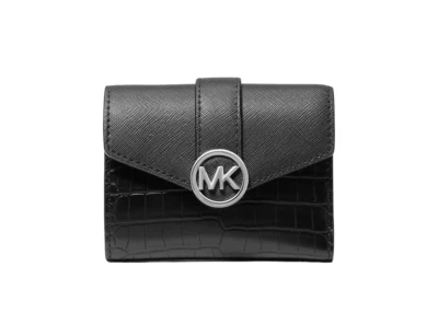 Michael Kors Carmen Medium Crocodile Embossed Tri-Fold Envelope Wallet Black Nwt - Image 1 of 3