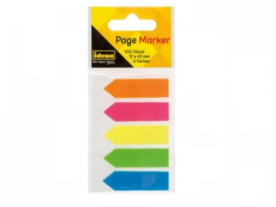IDENA 100 Haftnotizen Klebezettel Buchseitenmarkier Page Marker Pfeil 5 Farben