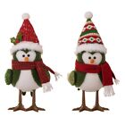 2pcs Festive LED Bird Ornament Knitted Scarf Hat Dolls for Christmas Decorations