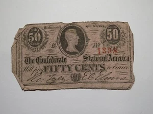 $.50 1863 Richmond Virginia VA Confederate Currency Bank Note Bill RARE T63 - Picture 1 of 2