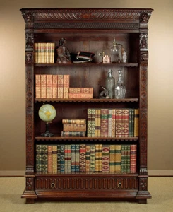 Antikes hohes offenes Bücherregal aus geschnitzter Eiche um 1880 - Bild 1 von 18