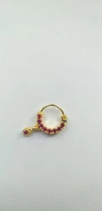 Nose Ring Indian Pierced Nath Fashion Jewelry Red Gold Plated Small Hoop Crystal - Picture 1 of 6