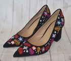 GUNMETAL Pearl women black embroidered floral Pumps Shoes Leather Size 7 M New