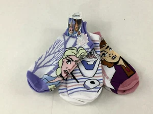 Frozen Socks Girls 4-10 White Ankle Elsa Anna Olaf 3 Pairs Disney Polyester New - Picture 1 of 9
