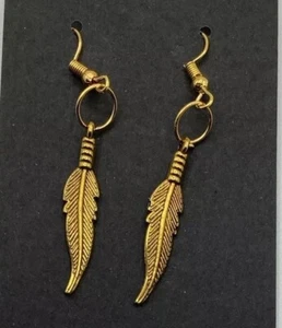 Bronze colored Feather Earrings, Dangle Earrings, Tribal Jewelry - Picture 1 of 5