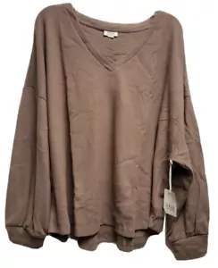 NWT Woman Plus a.n.a TOP Size 4X Brown SOFT Ribbed V Neck $39 - Picture 1 of 4