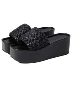 Vince Mari Black Woven Leather 3.25' High Platform Wedge Slip On Sandal 8.5;$350 - Picture 1 of 12