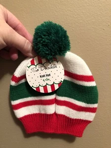 NWOT Girls So Dorable Green, Red, & Cream Striped Beanie Hat Size 6-12 Month - Picture 1 of 4