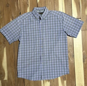 Ariat Pro Series Shirt Mens Medium Short Sleeve Pink Brown Blue Plaid Button Up - Picture 1 of 11