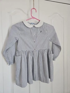 Jacadi Paris Blue Check Girls Dress 8 y Front Snap Front Pockets - Picture 1 of 10