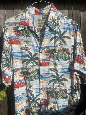 Vintage 1983 Reyn Spooner Melekalikimaka Shirt Santa & Reindeer Sportscars M/L - Image 1 of 4