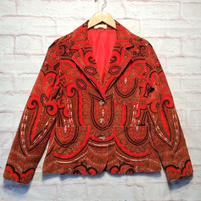 Isaac Mizrahi куртка женщин 10 красный пейсли вельвет Wale богемное шик блейзер Y2K - Изображение 1 из 4