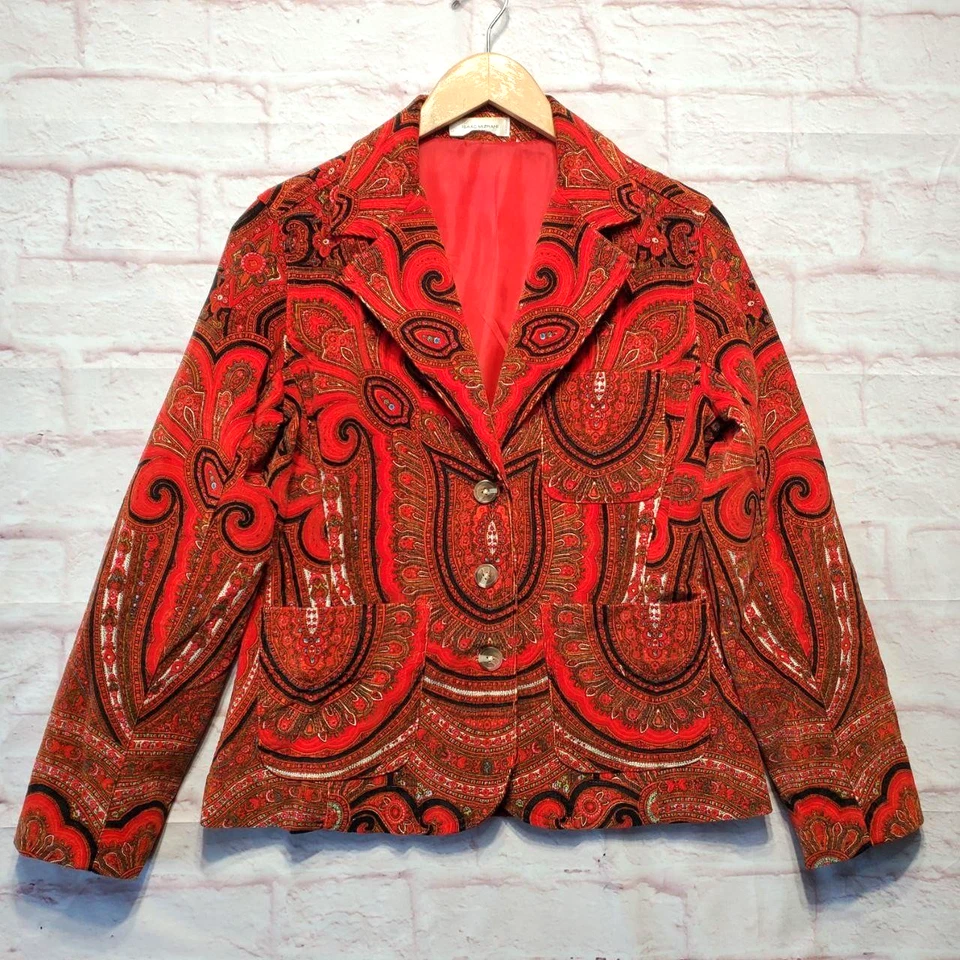 Chaqueta Isaac Mizrahi Mujer 10 Rojo Paisley Pana Gale Boho Chic Blazer Y2K Foto 1 de 4