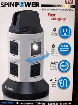 Bell + Howell 4-Outlets / 6 USB Spin Power - The Ultimate Smart Charging Station - Image 1 of 3