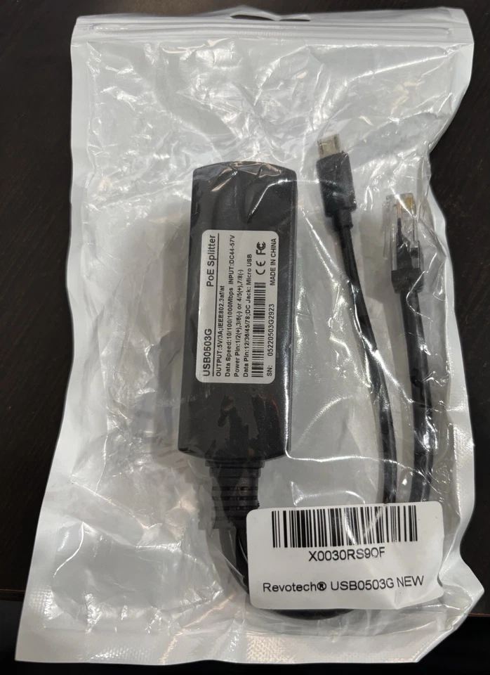 Active PoE Splitter Power Over Ethernet IEEE 802.3af Micro USB 44-57V to 5V 3A - Image 1 of 1