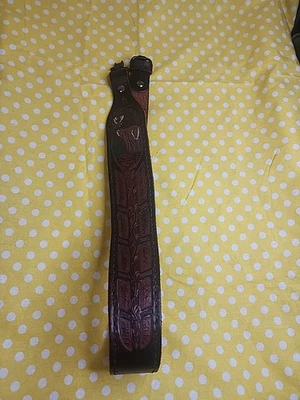 TOOLED WHITETAIL BUCK DEER STITCHED SUEDE BACKED LEATHER RIFLE SLING W SWIVELS  - Image 1 of 4