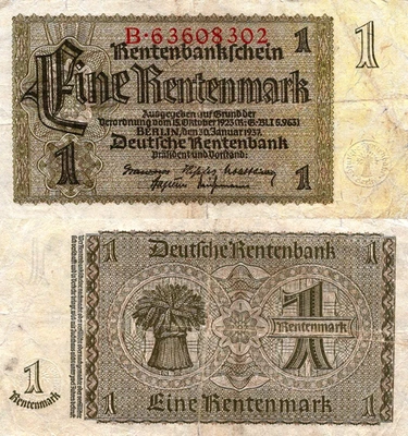 Alemania 1 Rentenmark 1937 Pick# 173 F-VF Foto 1 de 2