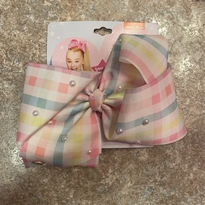 NUEVO Jojo Siwa Rosa Cuadros con Perlas Lazo Pastel Foto 1 de 2