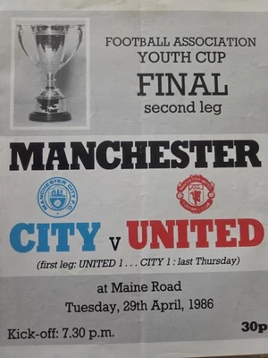 FA Youth Cup Final 1986 Manchester United V Manchester City Programme - Image 1 of 2