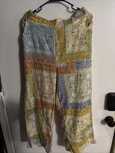 Rachel Zoe Hose weites Bein fließend Patchwork große Herbstfarben - Bild 1 von 3