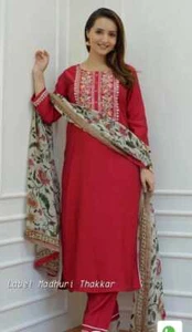 Indian Salwar Kameez Wedding Special Gift Embroidery Work Kurti Pant Dupatta - Picture 1 of 10