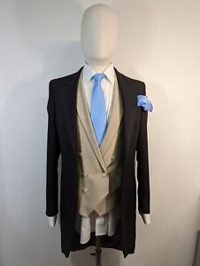 Mens Formal Black Morning Tailcoat Herringbone coat 100%Wool Clearance Sale £350