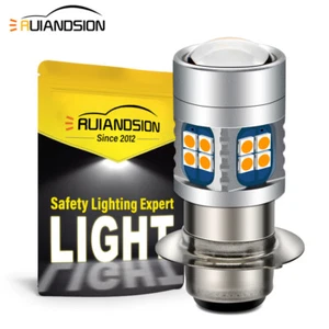 H6M 3030 2 LED Bulb Motorcycle Headlight P15D Driving Light 6-30V Amber Yellow - Picture 1 of 10