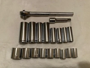 NEW - 19 PIECE  3/8" DRIVE 6 POINT SOCKET SET W/ RATCHET - FREE SHIP - Picture 1 of 10