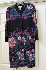 NWOT Drapers & Damon's Black Floral Stretch Lightweight Knee Length Jacket M - Picture 1 of 10