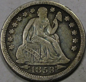 1853-O Seated Liberty Dime Choice Abt. XF... Nice Color and Pretty, Tougher Date - Picture 1 of 2
