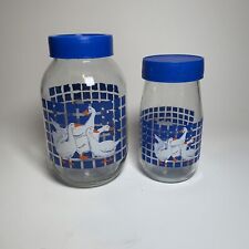 Vintage Carlton Glass Jar Canister Blue Lid Country Geese Ducks Checked Lot Of 2