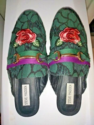 Mocasines Steve Madden Kandi sin cordones planos verdes florales bordados para mujer talla 8M Foto 1 de 3