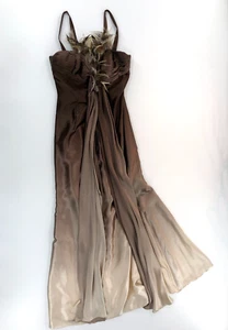 Jovani 100% Silk Evening Dress - Brown Ombre - Feather Bust Detailing - 14 M L - Picture 1 of 24