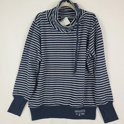 NEW Artisans Women's Navy White Nautical Stripe Fisherman Collar Sweatshirt XXL - Image 1 of 4